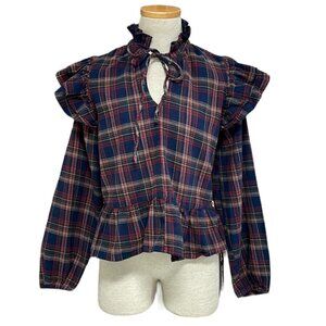 Blank NYC Shirt NWT On The Street Top Plaid Blue Red Size Medium M